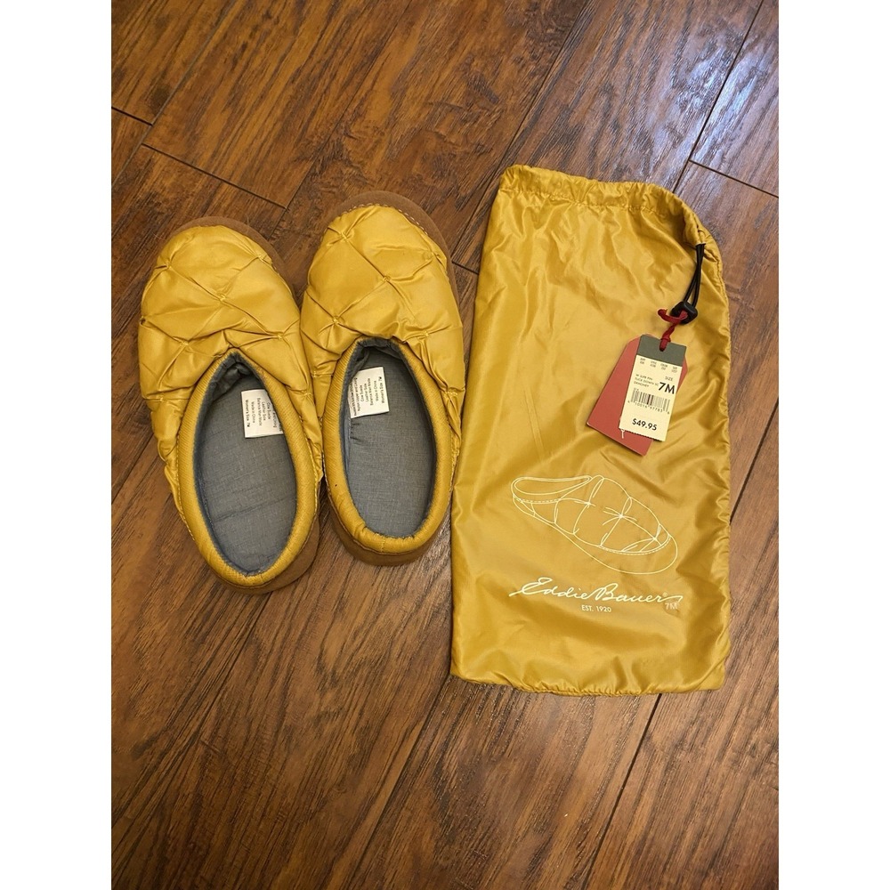 NEW Yellow Eddie Bauer Women's Size 7 Slip on Down Slippers Travel Bag Mule